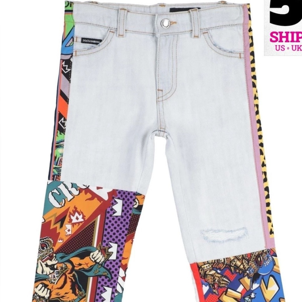 Dolce and Gabbana Red Pop Art Jeans with Graphic Panels